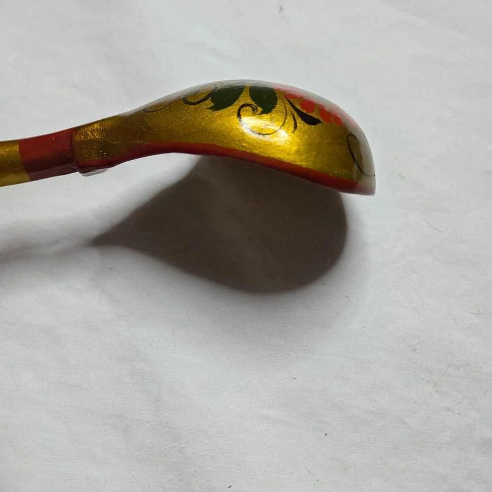 Hand Painted Wooden Spoon Russian Khokhloma Style Floral‎ Design Gold Red Green